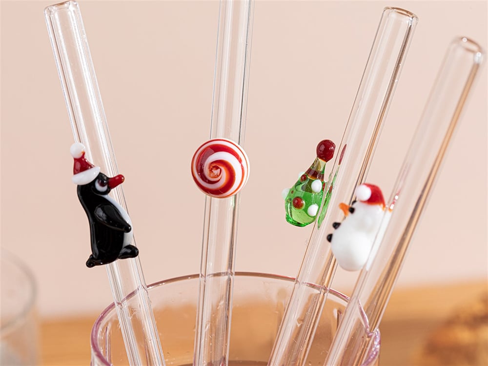 Winter Tree Glass 4 Set Straw 20 cm Red-Green