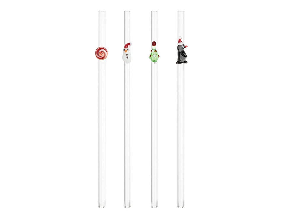 Winter Tree Glass 4 Set Straw 20 cm Red-Green