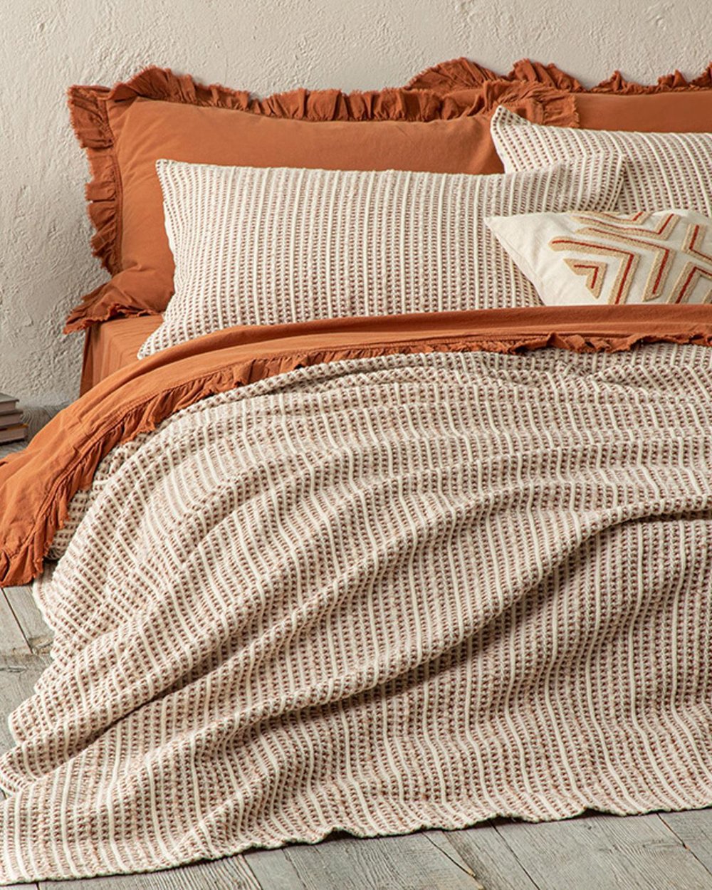 Azure Waffle Jacquard Double Set Cuverturi Pat 240x260 cm Teracota