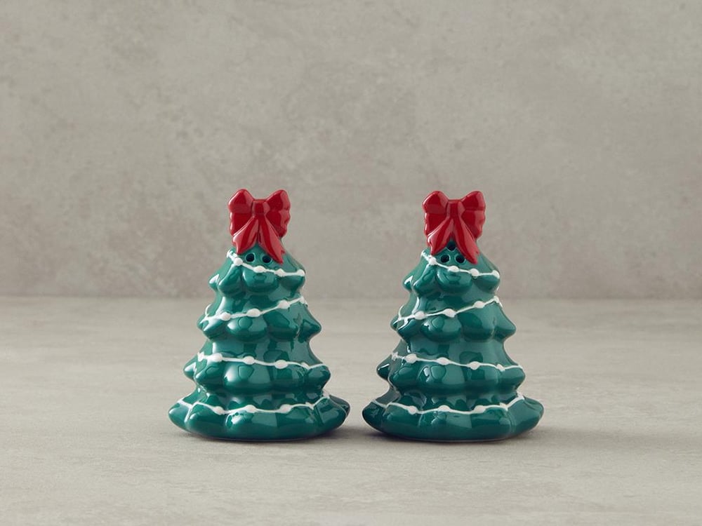 Set 2 solniță sare și piper, Be Joyful, material textil-ceramică, 7 cm, verde