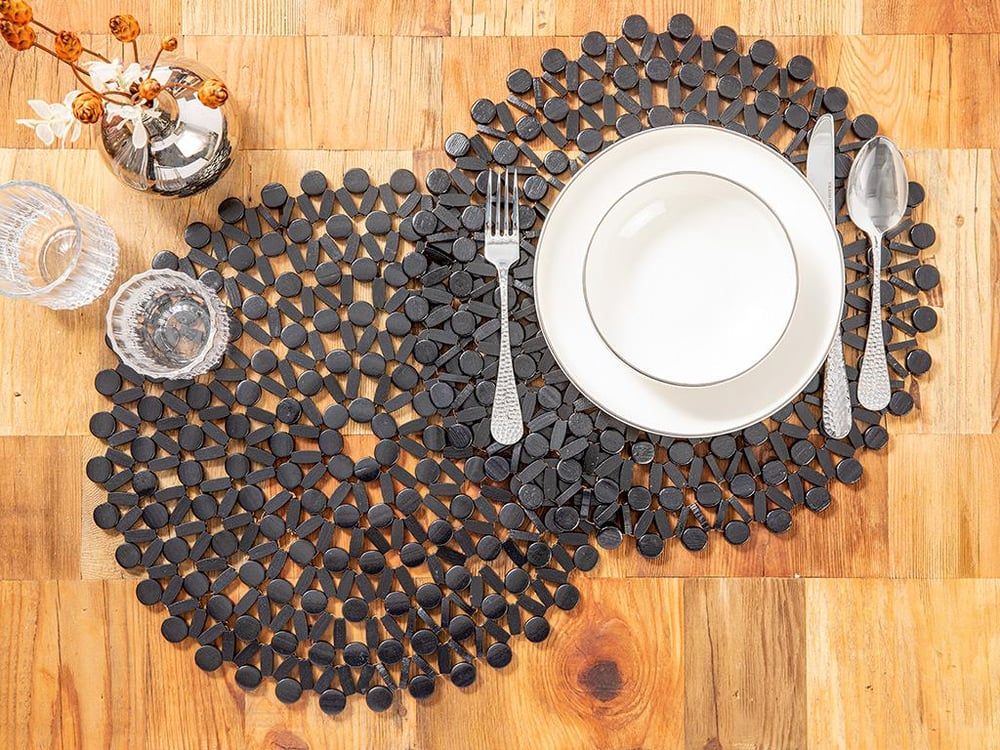 Beaded Bamboo Place Mat 36 cm Black