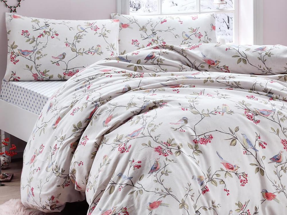 Birdbunch Flanelă Single Set Lenjerie De Pat 160x220 cm Roșu