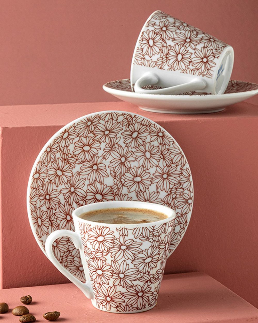 Blumig Set De Cești De Cafea 4 Bucăți Pentru 2 Persoane, Porțelan, 80 Ml, Crem Deschis