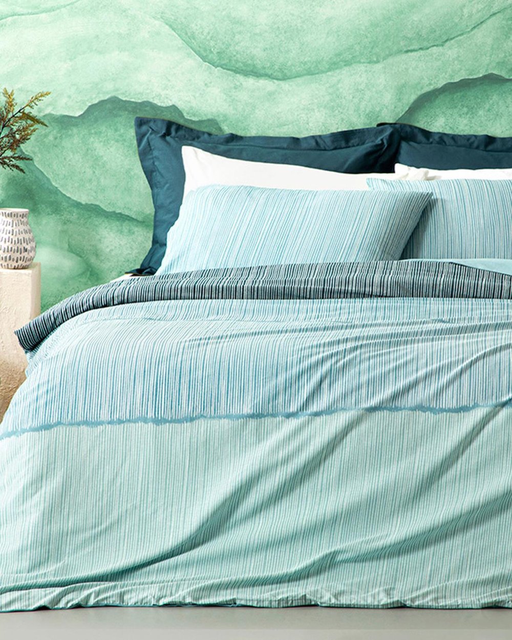 Blurred Lines Cu Bumbac Double Set Lenjerie De Pat 200x220 cm Seledon