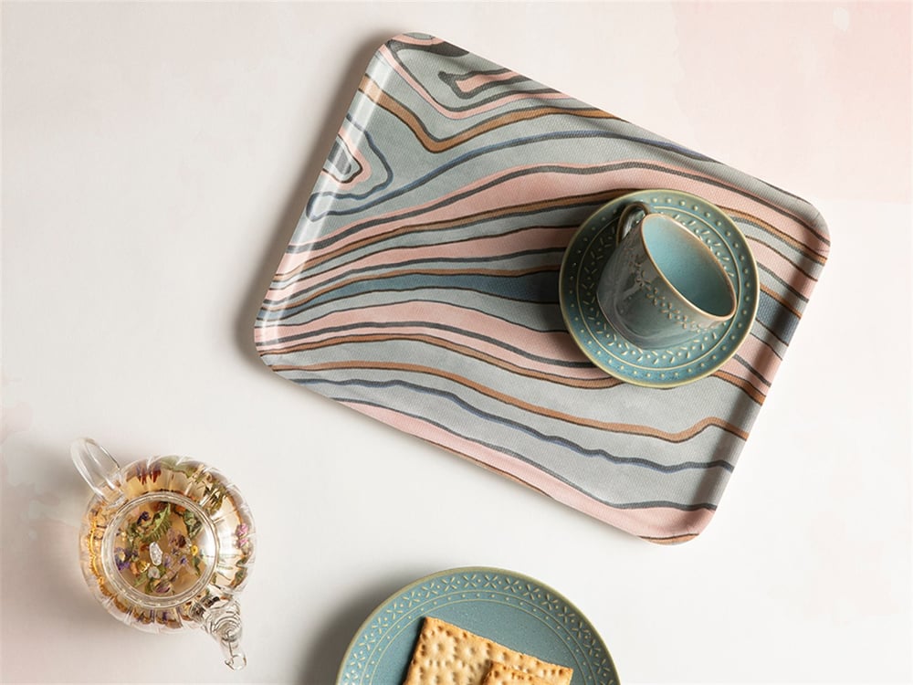 Blurred Wave Melamine Anti-slip Tray 27x36 cm Blue - Brown