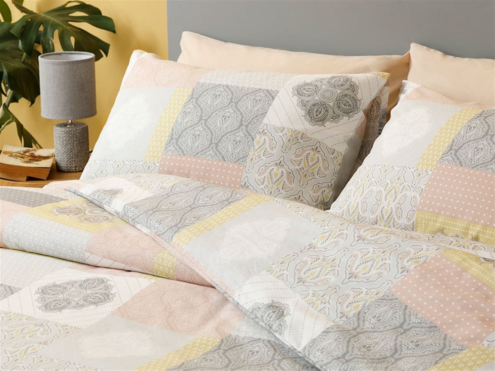 Boho Patch Bumbac Double Set Lenjerie De Pat 200x220 cm Gri