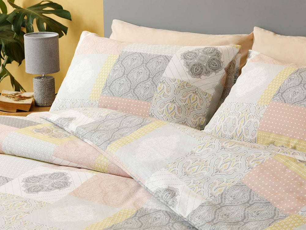 Boho Patch Bumbac Single Set Lenjerie De Pat 160x220 cm Gri