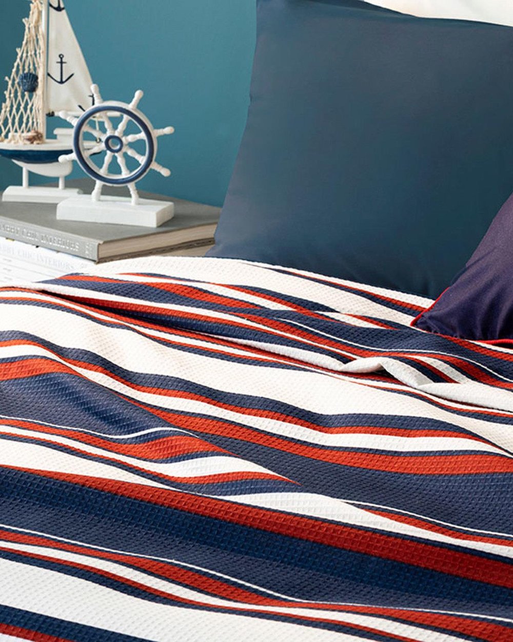 Boho Stripe Imprimat Double Pătură De Vară 200x220 cm Bleumarin