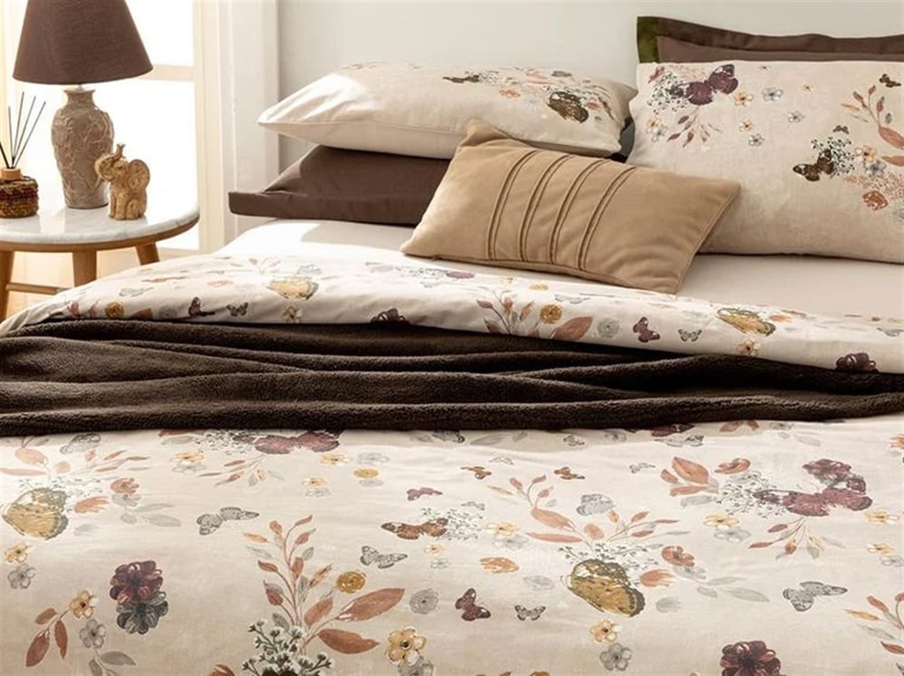 Butterfly Valley Cu Bumbac Small Single Lenjerie De Pat 130x205 cm Bej