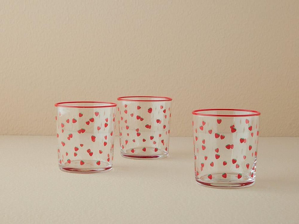 Strawberry Glass 3 Set Juice Glass 380 ml Red