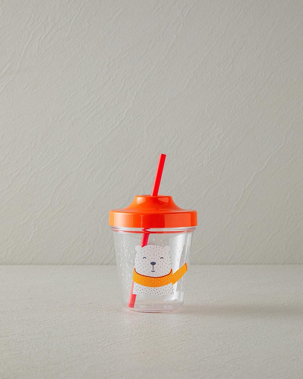 Cană cu pai pentru copii, Polar Bear, 350 ml, tritan, portocaliu