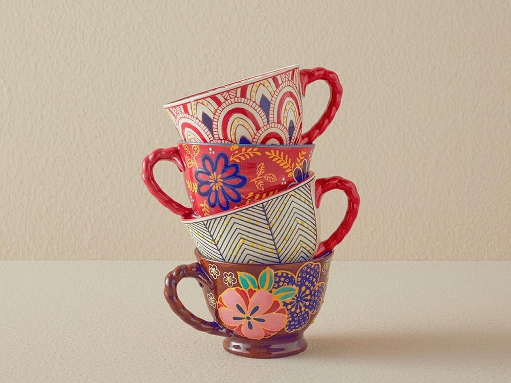Cană, Mara, ceramică, 400 ml, roșu-negru