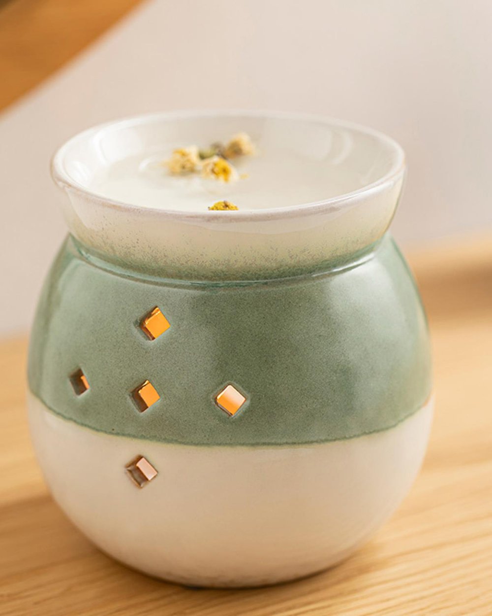 Candelă Aromaterapie, Freda, ceramică, 10,5x10,5x10,5 cm, verde