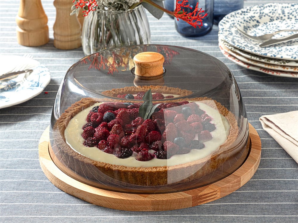 Carlisa Wooden With Plastic Lid Cake Dome 29 cm Smoke