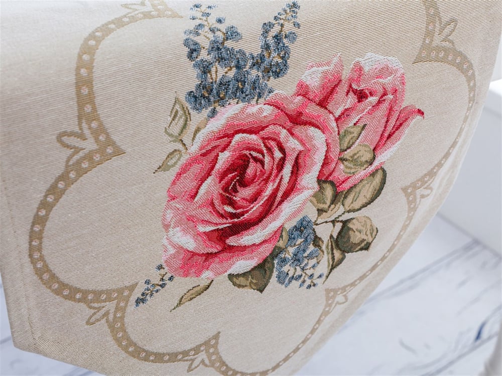 Cercul trandafirilor Goblen Față de Masă Decorativă 35x105 cm Beige