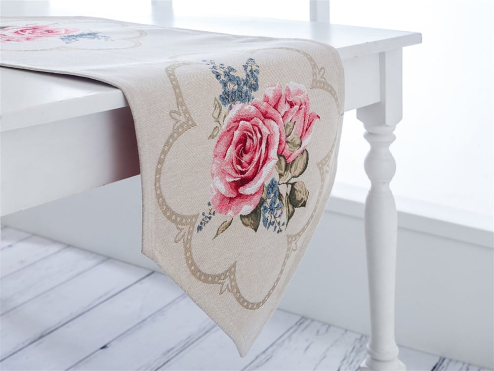 Cercul trandafirilor Goblen Față de Masă Decorativă 35x105 cm Beige