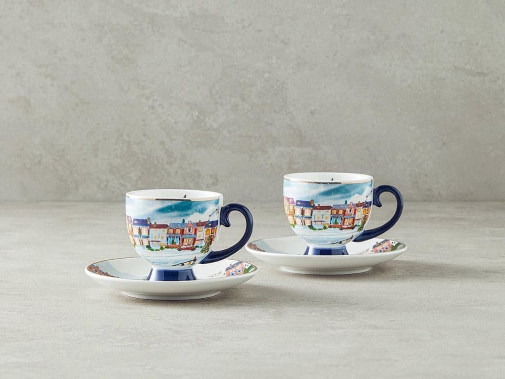 Cheerful Place Porțelan New Bone China 4 Piese 2 Persoane Set De Cești De Cafea 100 ml Colorat