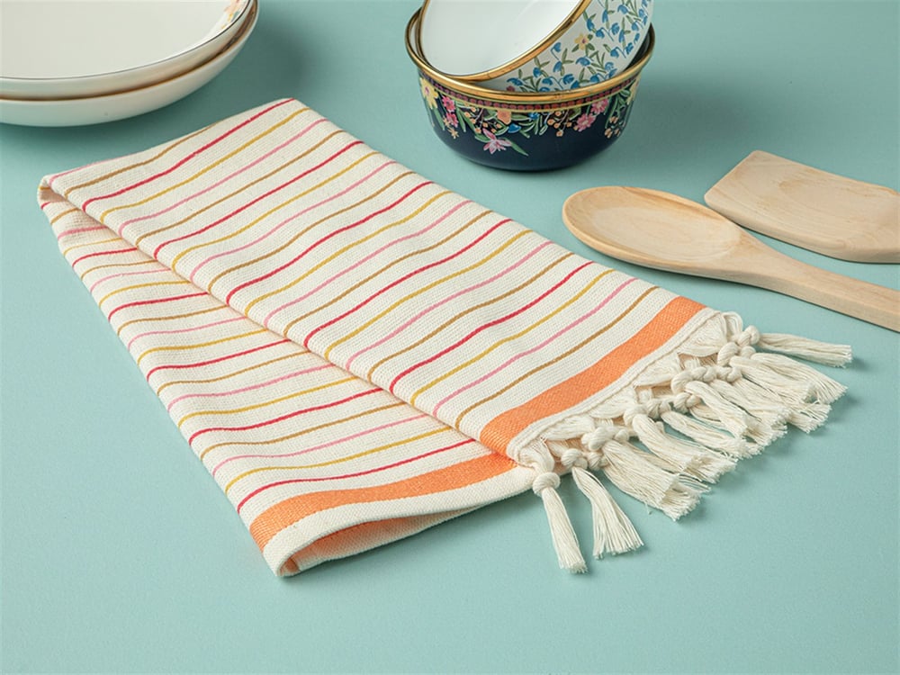 Colorful Striped Cotton fringed Drying Cloth 40x60 cm Pink