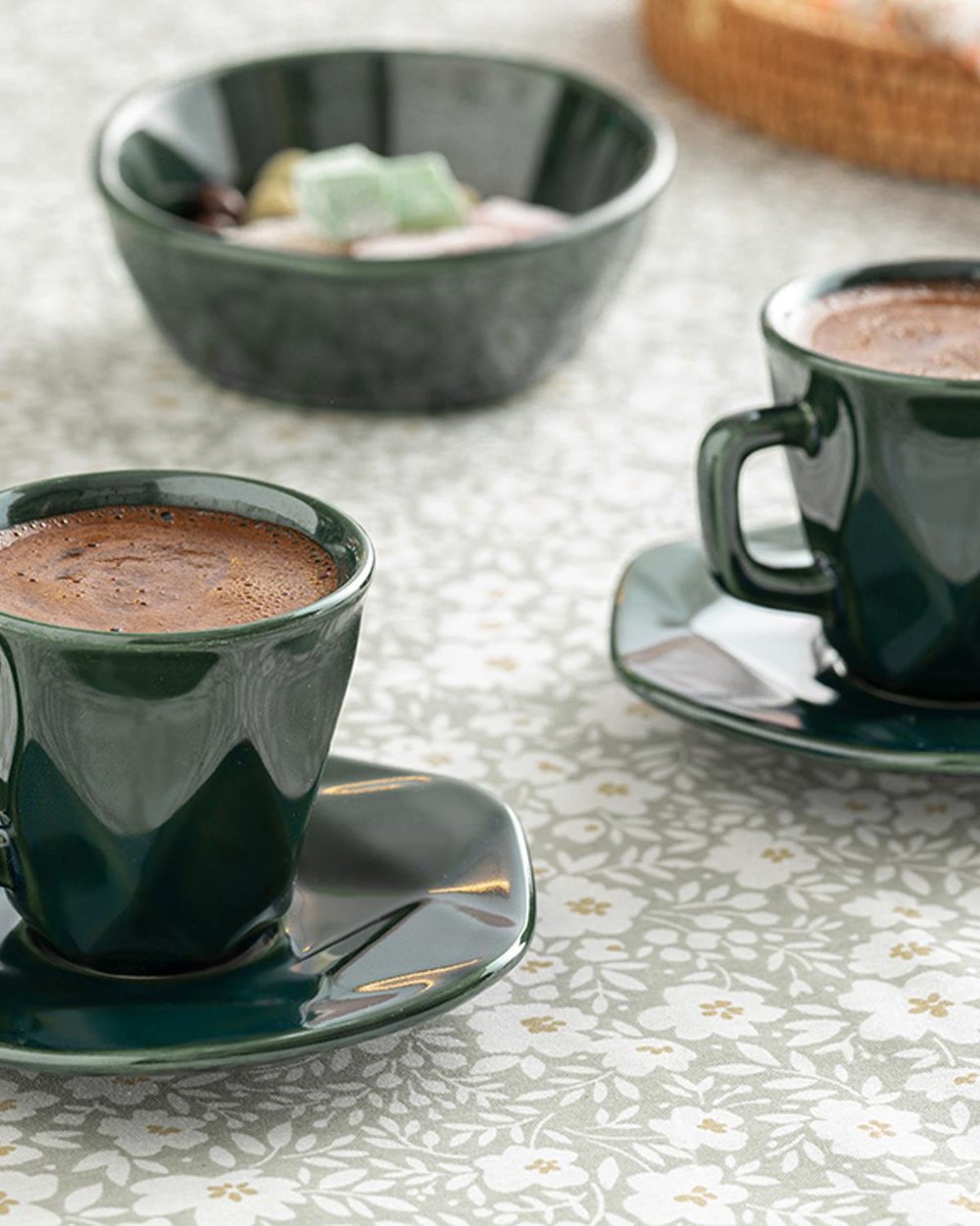Cristallo Ceramic 4 Pieces 2 Servings Coffee Cup Set 100 ml Green
