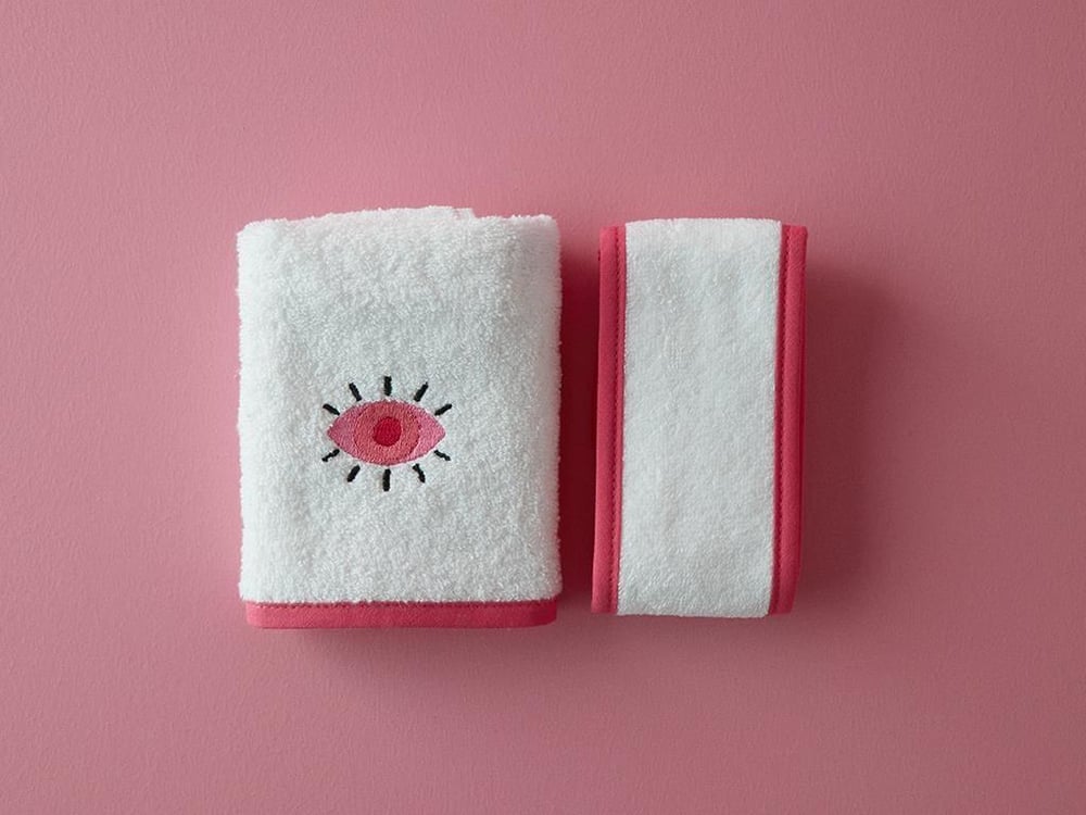 Cu Bumbac Brodat Set De Prosoape 30x45 cm Ecru - Roz