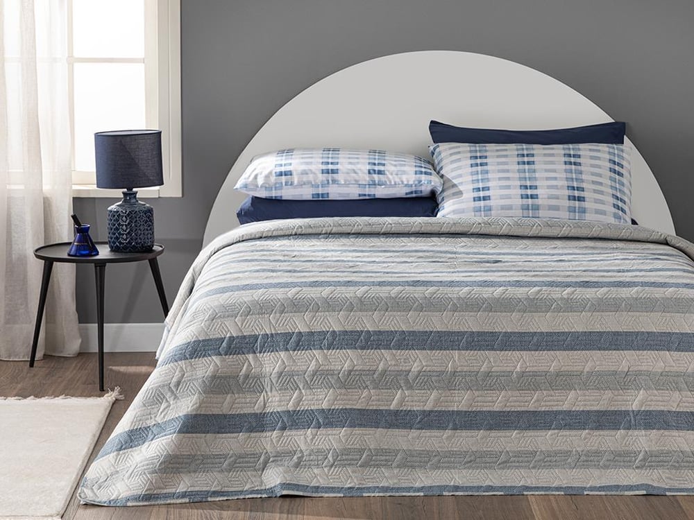 Cuvertură pat, pentru o persoană, Chill Plaid, poliester, 160x220 cm, bleu