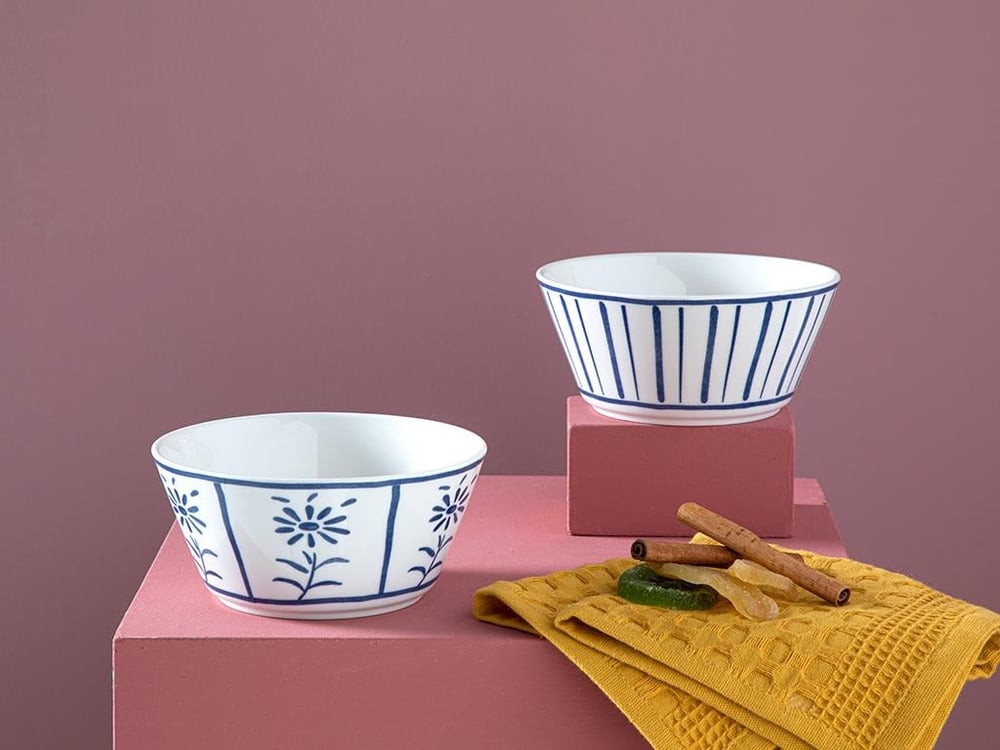 Dainty Daisy Bol Set 2, Porțelan, 14 Cm, Mentă - Roz Deschis