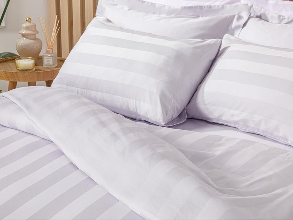 Deluxe Bumbac Satinat Cu Dungi Super King Set Lenjerie De Pat 260x220 cm Liliachiu