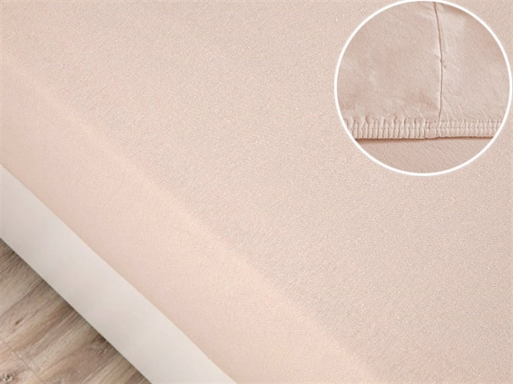 drept Penye Double Set Cearșaf Cu Elastic 160x200 cm Bej Nisip