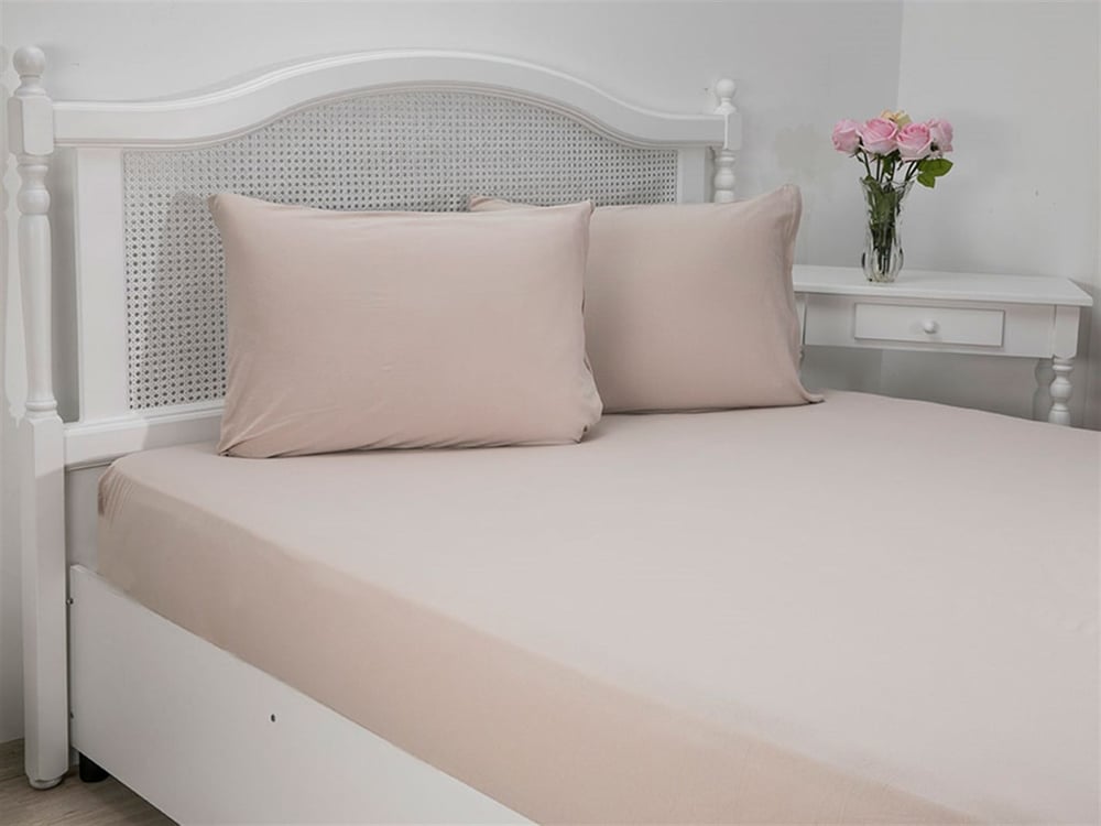 drept Penye Double Set Cearșaf Cu Elastic 160x200 cm Bej Nisip
