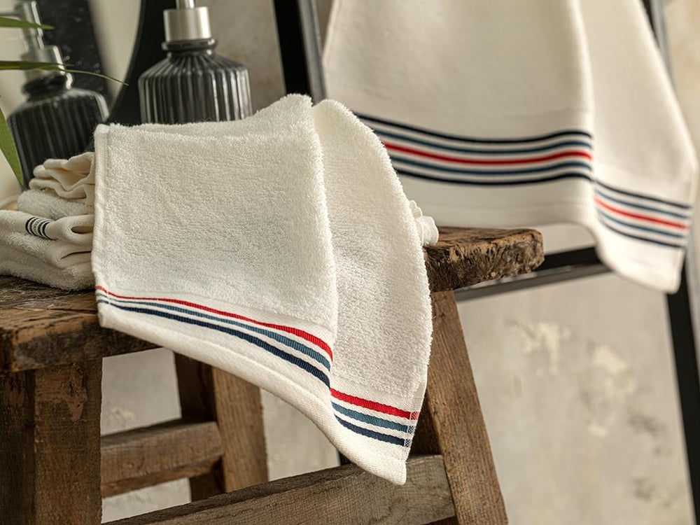 Striped Cotton Hand Towel 30x40 cm White - Navy Blue