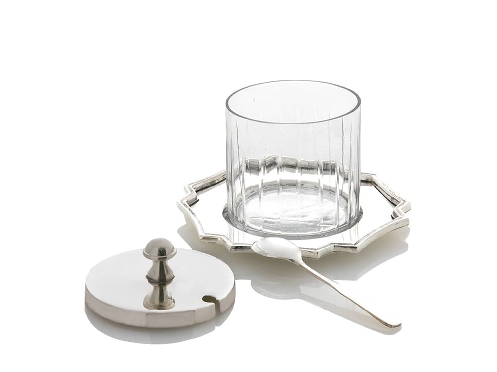 Elegant Placat cu argint  Cu capac  VAS PENTRU DULCEAȚĂ 10 cm Argint.