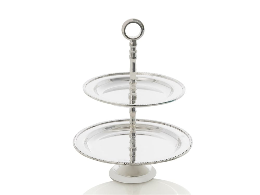 Elegant Placat cu argint  2 etaje  ETAJERĂ DE SERVIT 20 cm Argint.