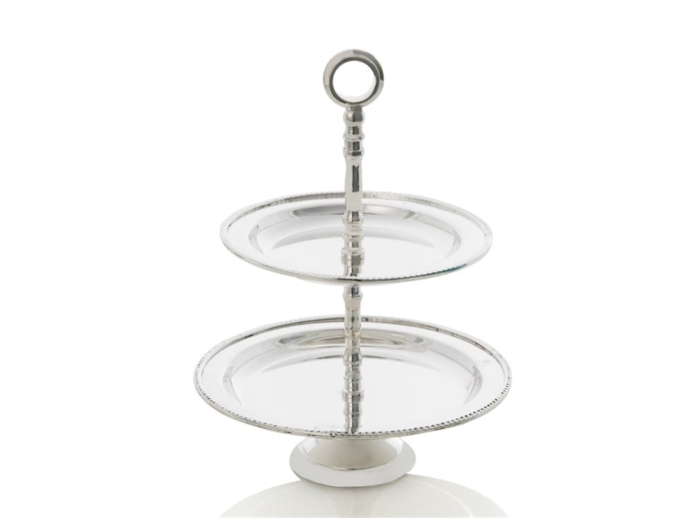 Elegant Placat cu argint  2 etaje  ETAJERĂ DE SERVIT 20 cm Argint.