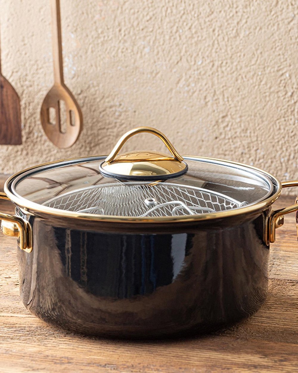 Enamel Fritöz Telli Frying Pan 22 cm Black