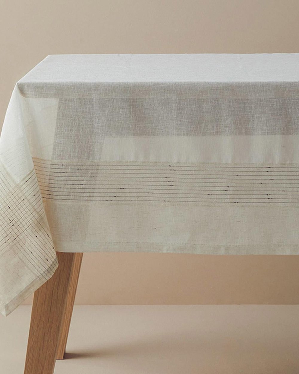 Față de masă, Luxe Linen Look, poliester, 150x220 cm, crem negru