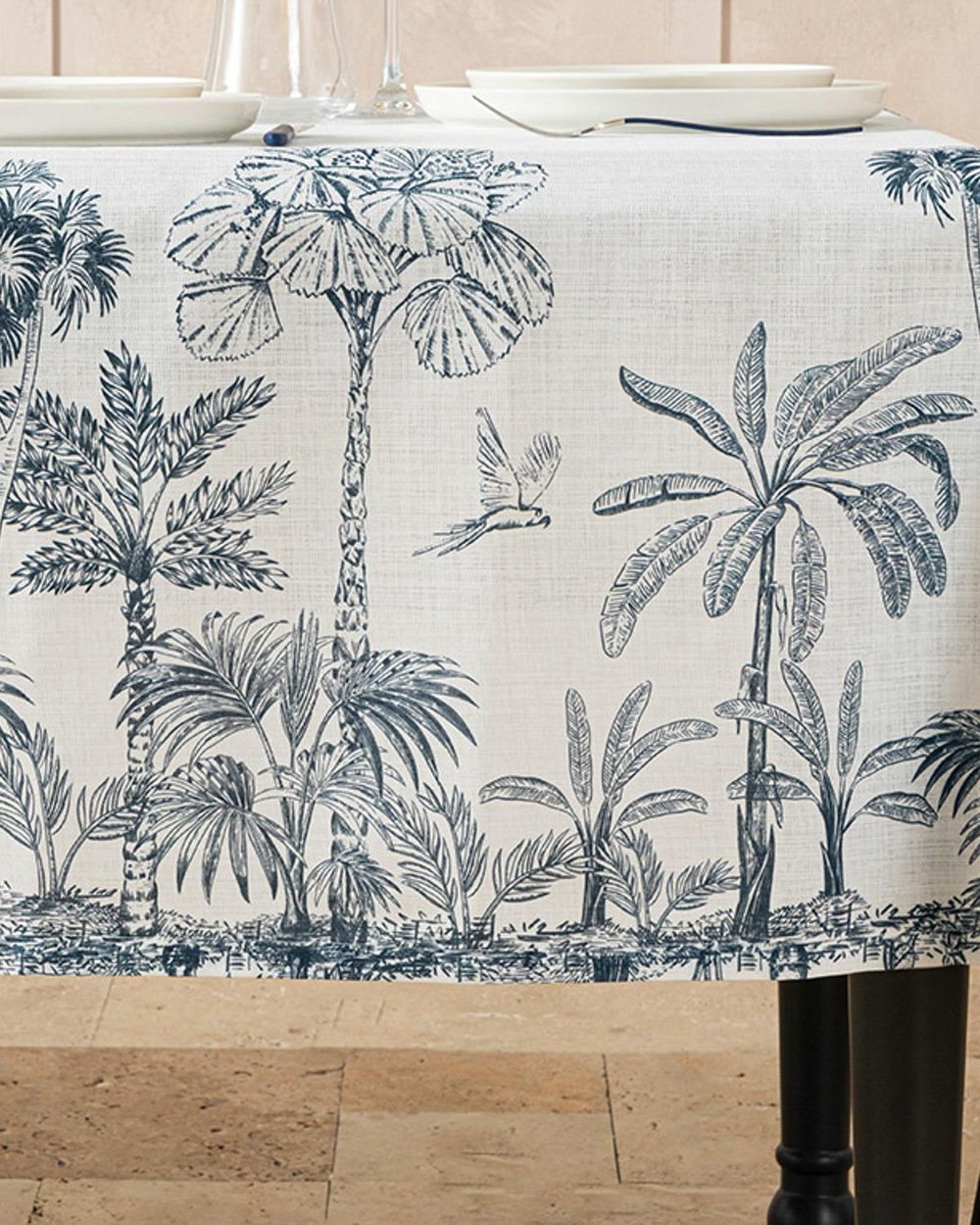 Față de masă, Toile Plants, poliester, 150x200 cm, alb