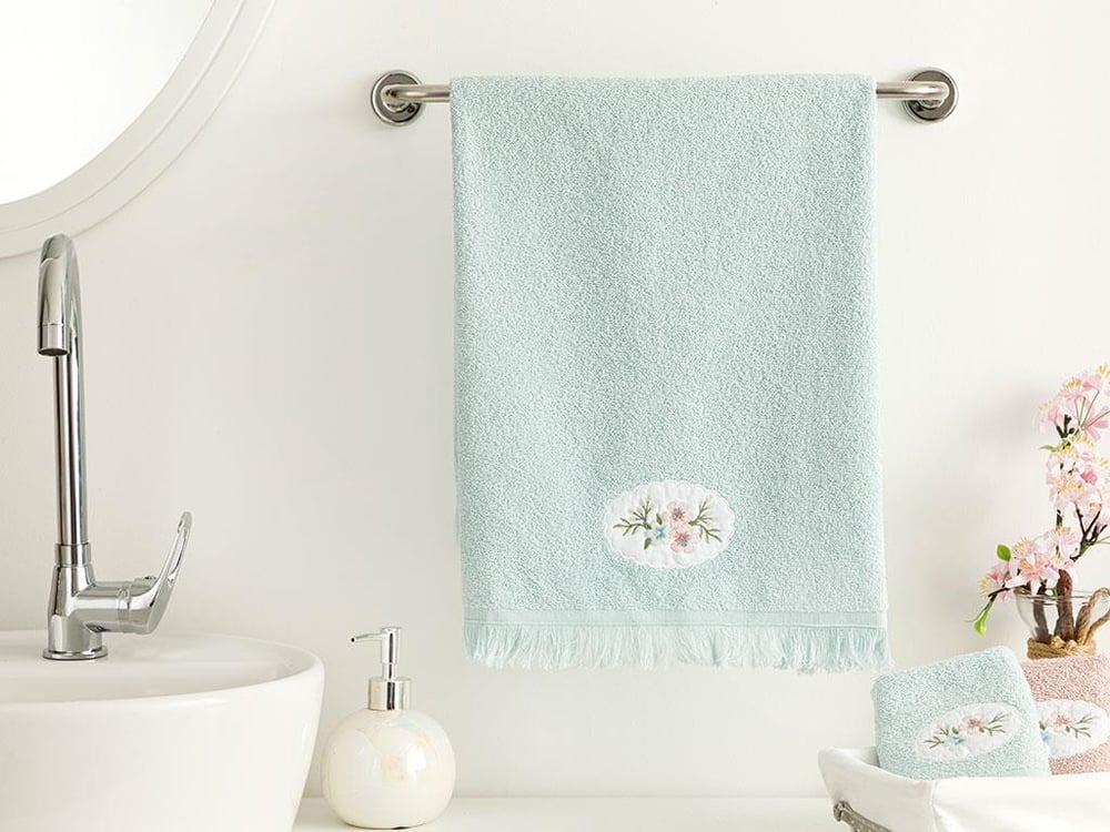 Prosop de fata, Fancy Flowers, bumbac, 50x76 cm, verde