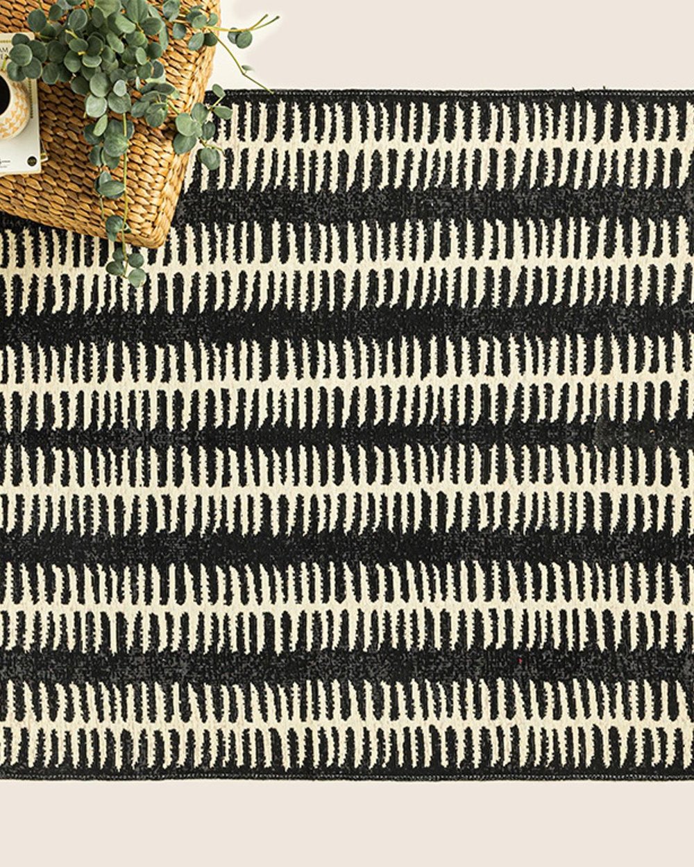 Covor țesut, Fancy Osana, 120x180 cm, bumbac, crem negru
