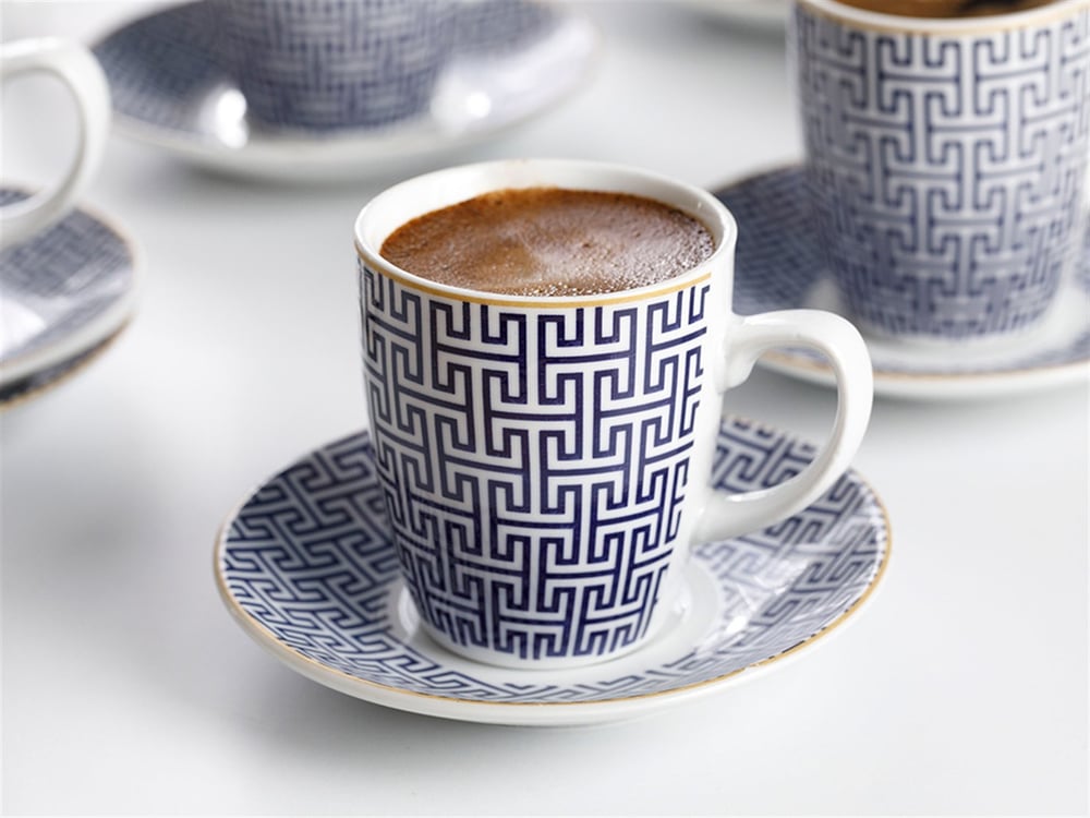 Fiore Porcelain 12 Parça 6 Kişilik Coffee Cup Set 100 ml Blue