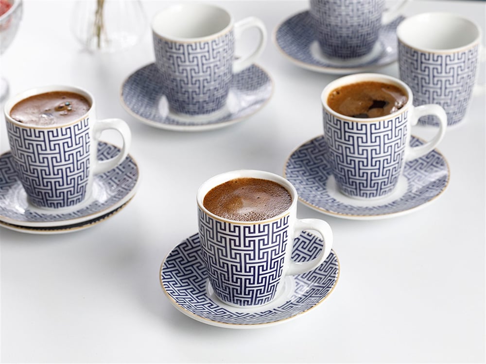 Fiore Porcelain 12 Parça 6 Kişilik Coffee Cup Set 100 ml Blue