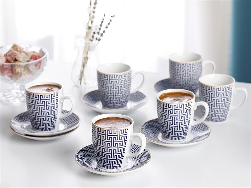 Fiore Porcelain 12 Parça 6 Kişilik Coffee Cup Set 100 ml Blue