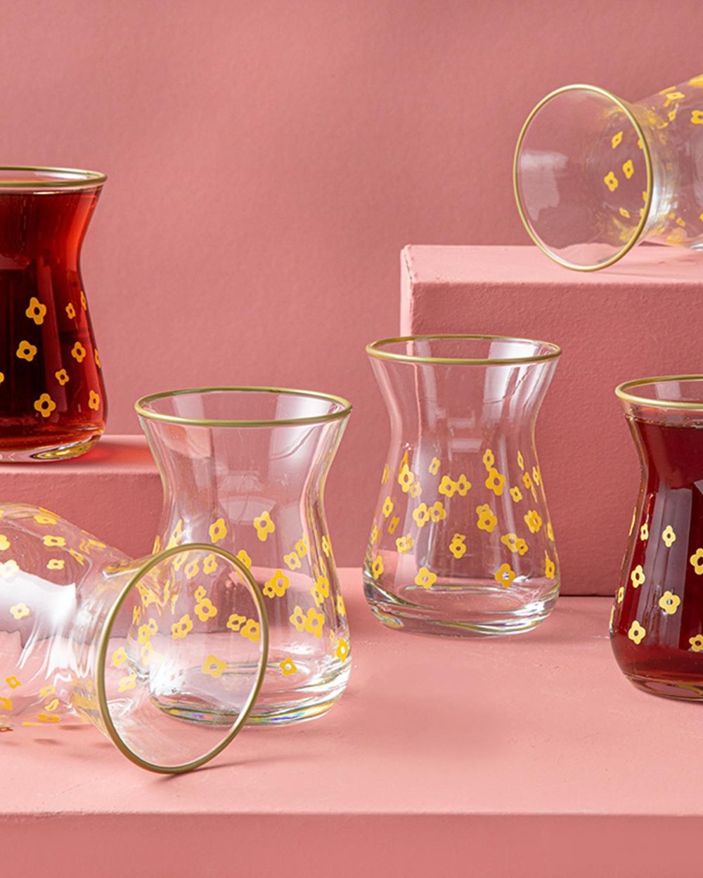 Fiore Pahar De Ceai Set 6, Sticlă, 130 Ml, Pudra-Ecru