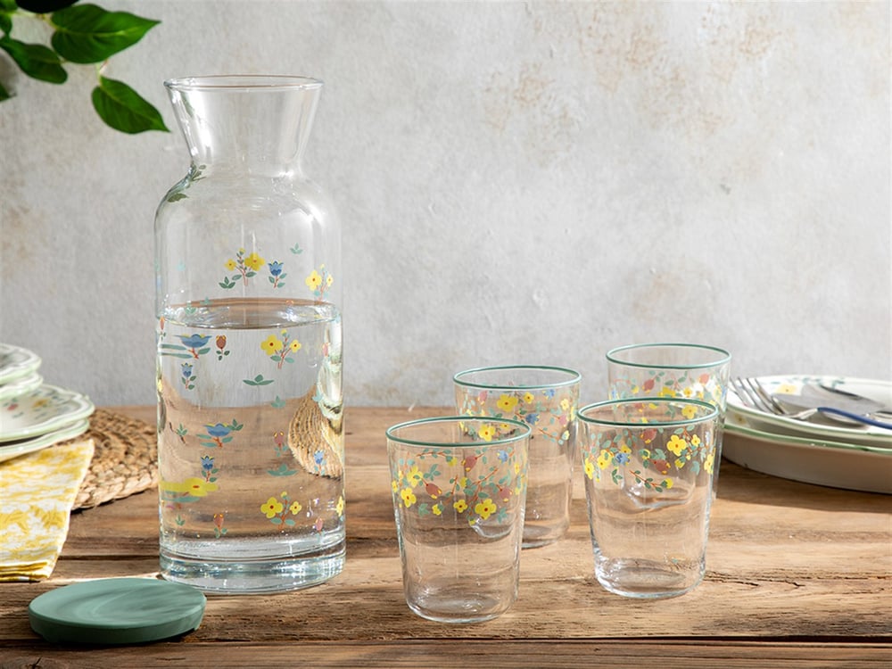 Fiorellino Glass 5 Pieces Jug And Glasses Set 1260 ml Colorful
