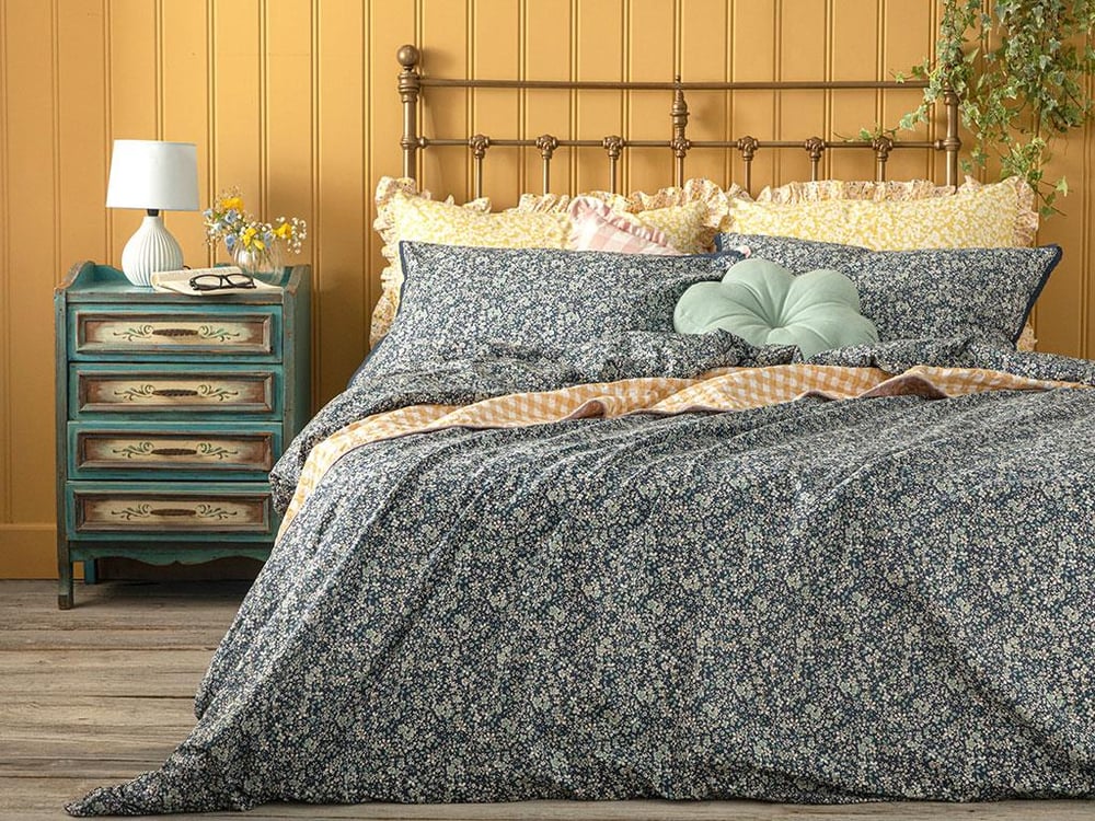 FLEUR DE NUIT COTTONY SUPER REGE  SET LENJERIE DE PAT 260X220 CM ALBASTRU INCHIS