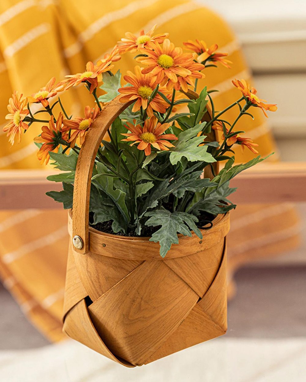 Daisy Bouquet Green Artificial Flower with Vase 16x16x24 cm Orange,