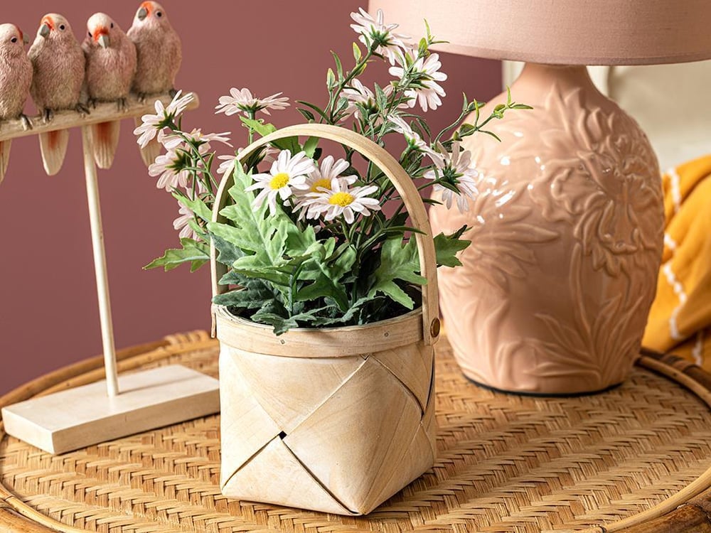 Floare artificială în ghiveci, Daisy, plastic, 16x16x24 cm, alb
