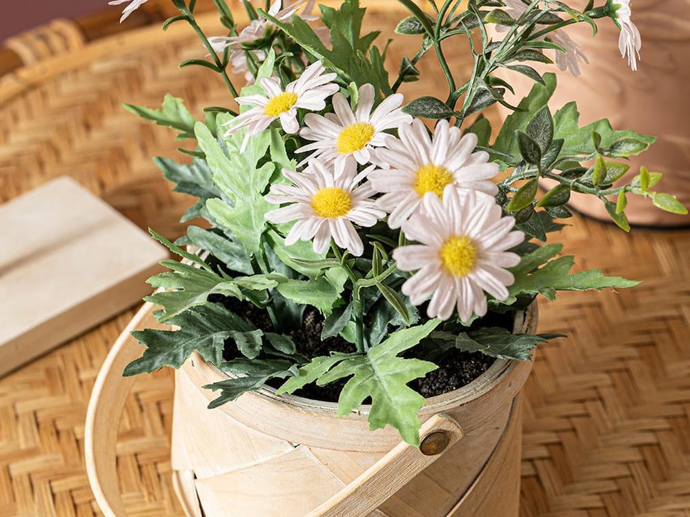 Floare artificială în ghiveci, Daisy, plastic, 16x16x24 cm, alb