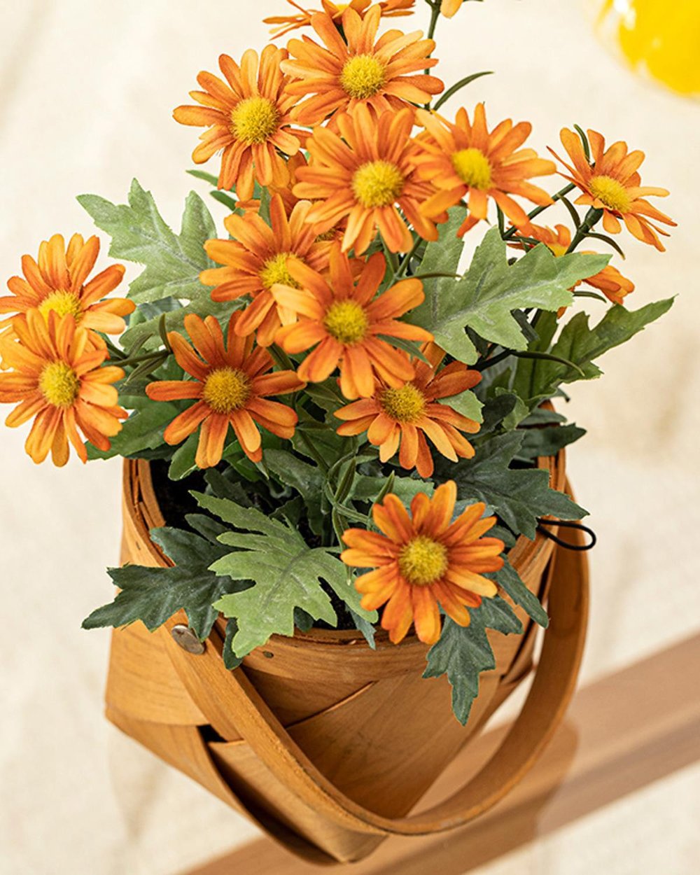 Daisy Bouquet Green Artificial Flower with Vase 16x16x24 cm Orange,