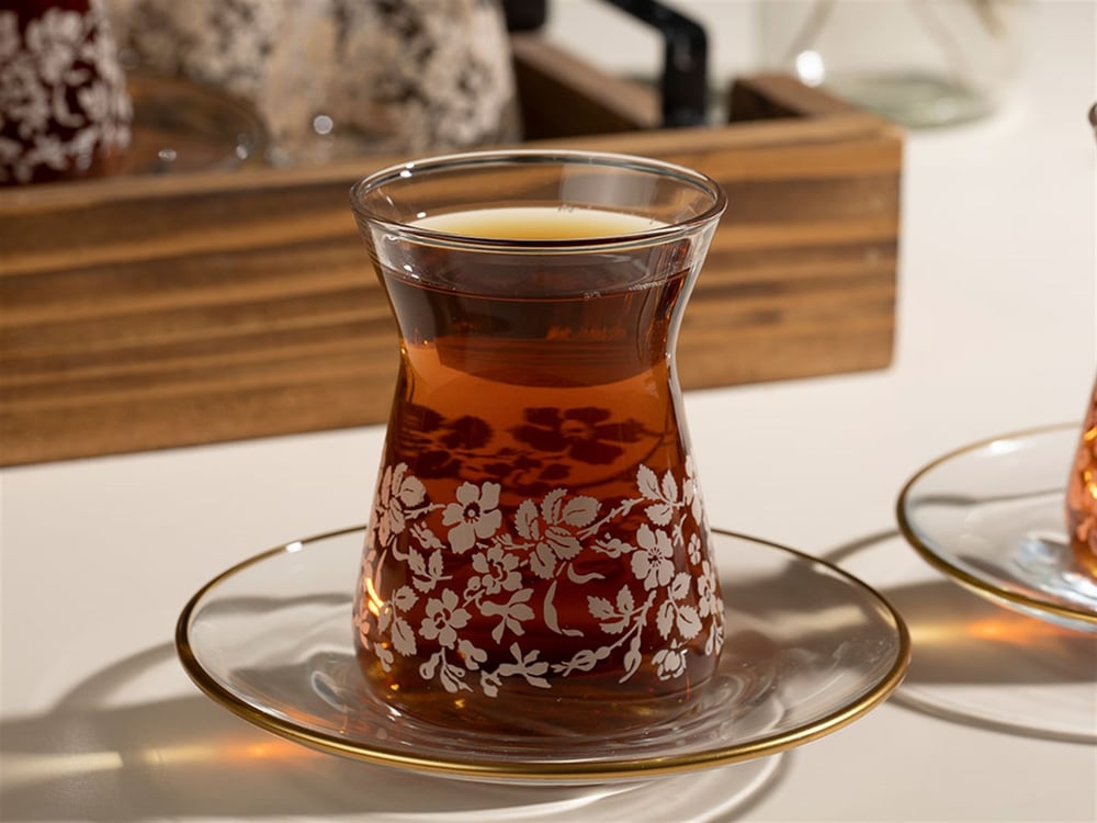 Natural Flower Glass 6 pcs Tea Set 130 ml Light Cream