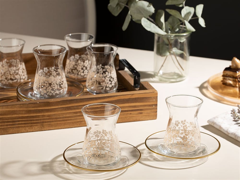 Natural Flower Glass 6 pcs Tea Set 130 ml Light Cream